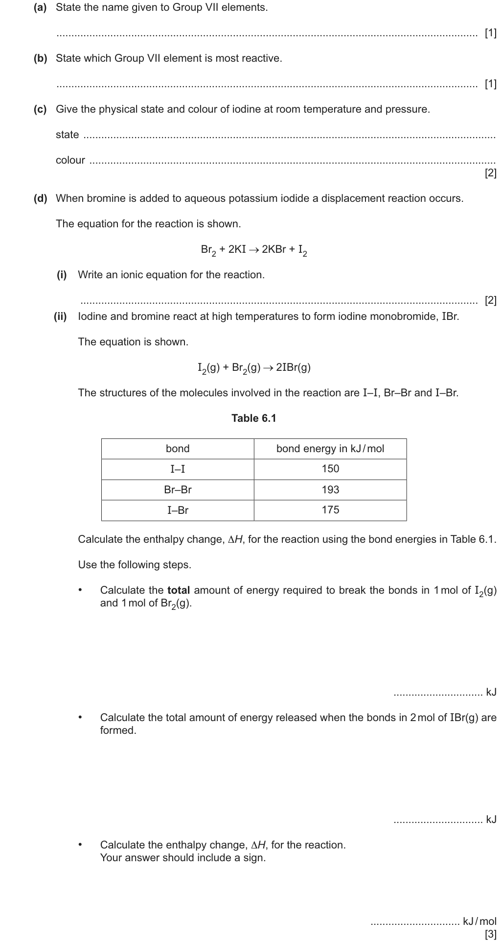 Past-paper question 0620/41 · May/June 2025 · Q6(a)–(d)