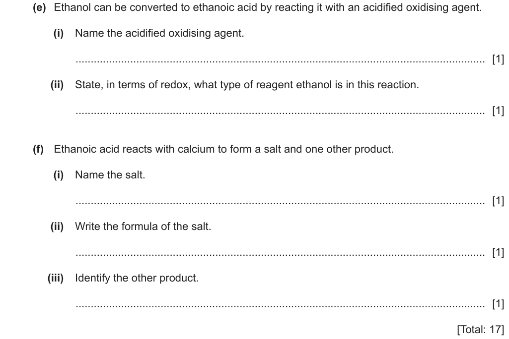 Past-paper question 0620/41 · October/November 2023 · Q6(e)–(f)