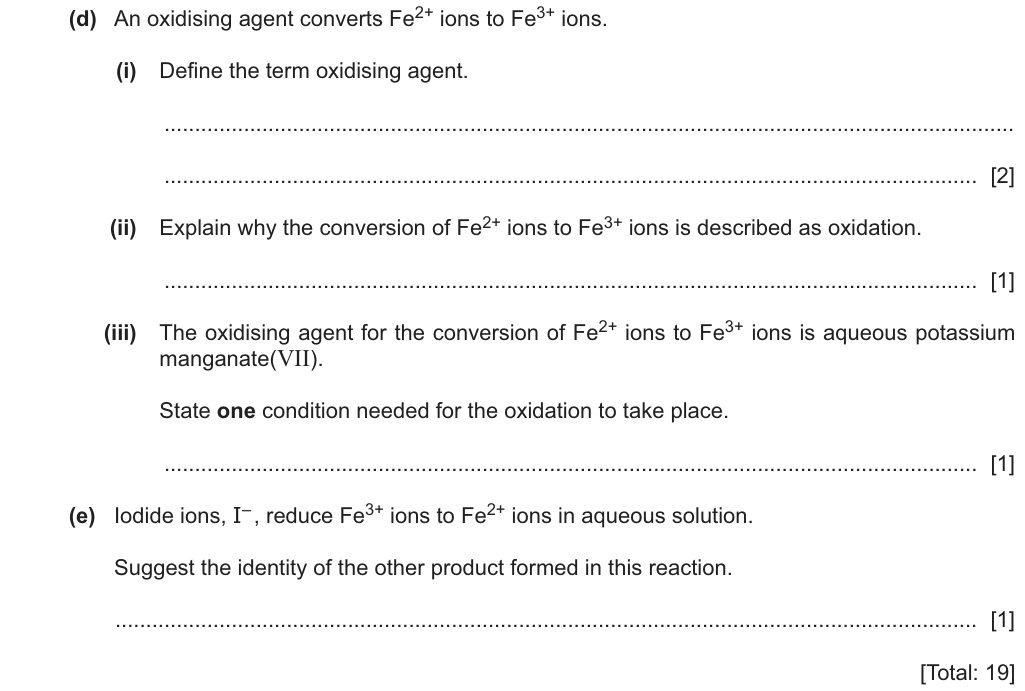 Past-paper question 0620/42 · October/November 2025 · Q2(d)–(e)