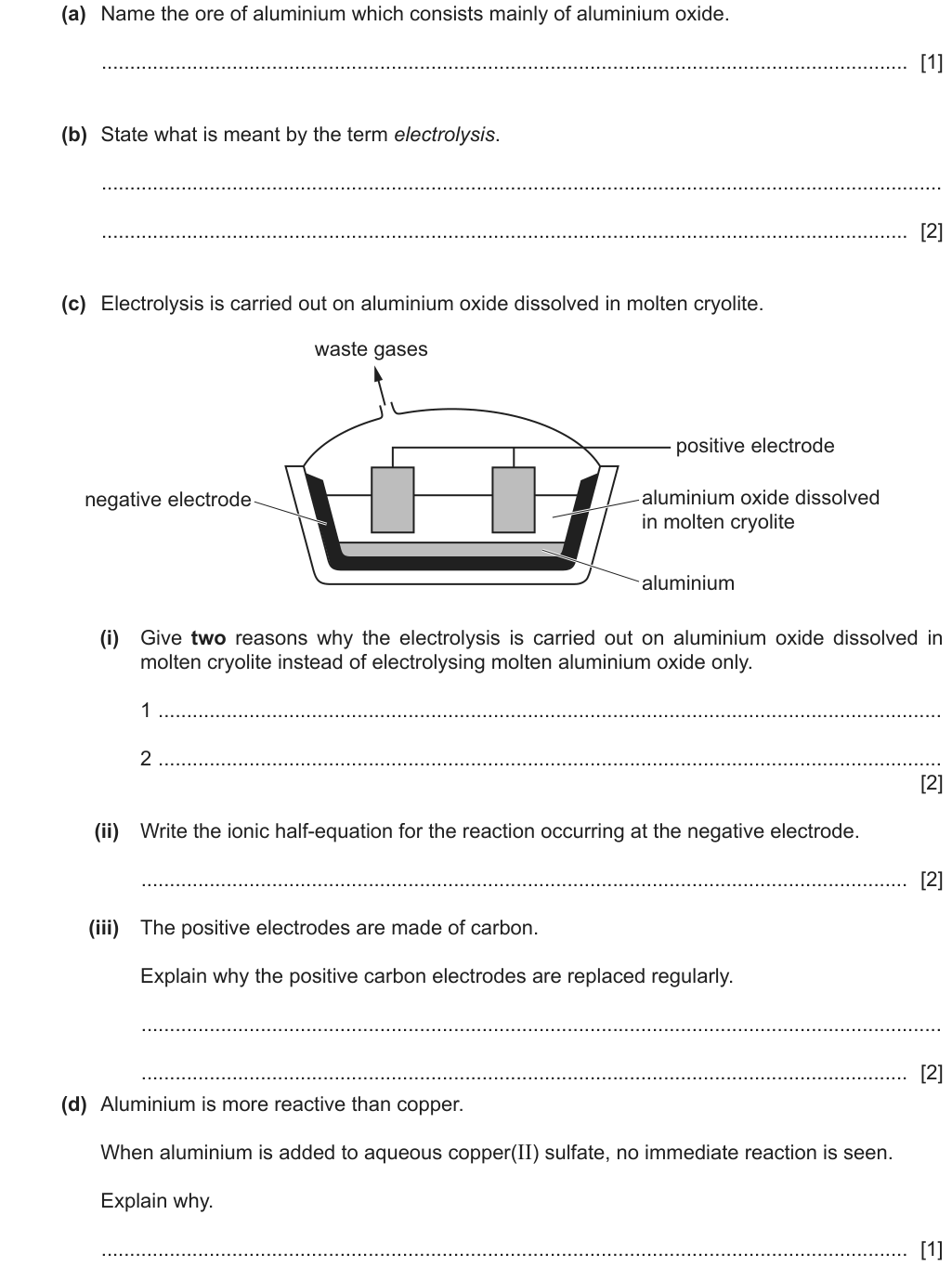 Past-paper question 0620/43 · October/November 2022 · Q3(a)–(d)